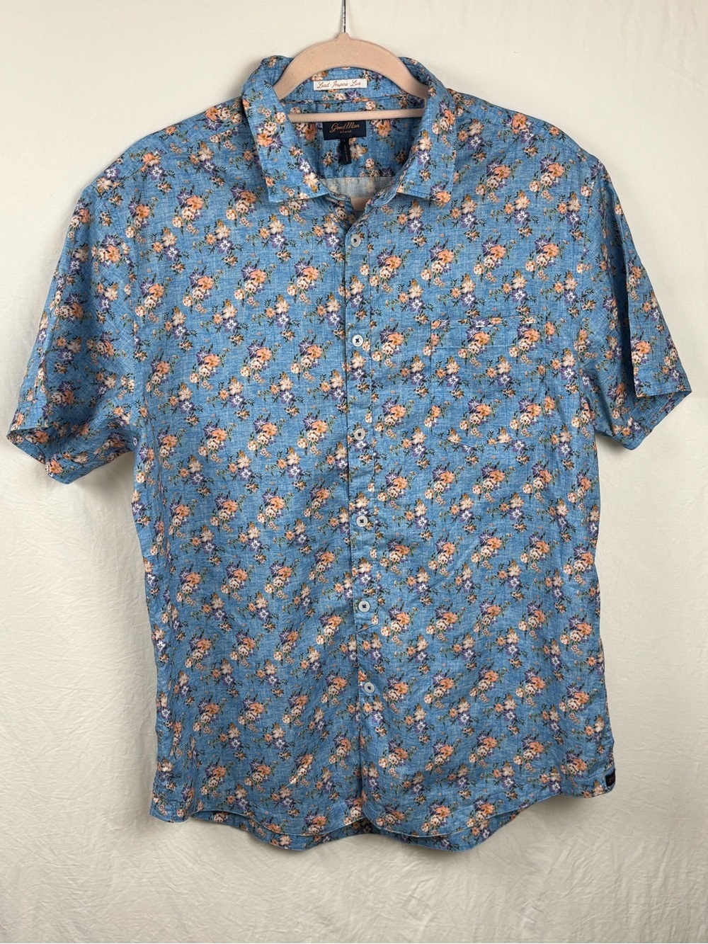 Good Man Brand men’s Large Blue Floral Short-Sleeve Button-Down Shirt